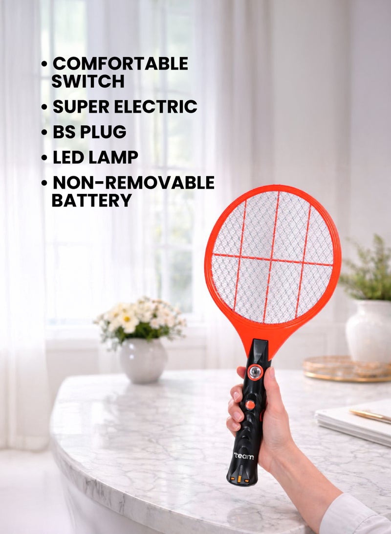 TEAM Mosquito Swatter Racket | Electric Fly Swatter with LED Light, Comfortable Switch, BS Plug, 1400mAh Battery | Bug Zapper for Indoor & Outdoor Pest Control - Image 2